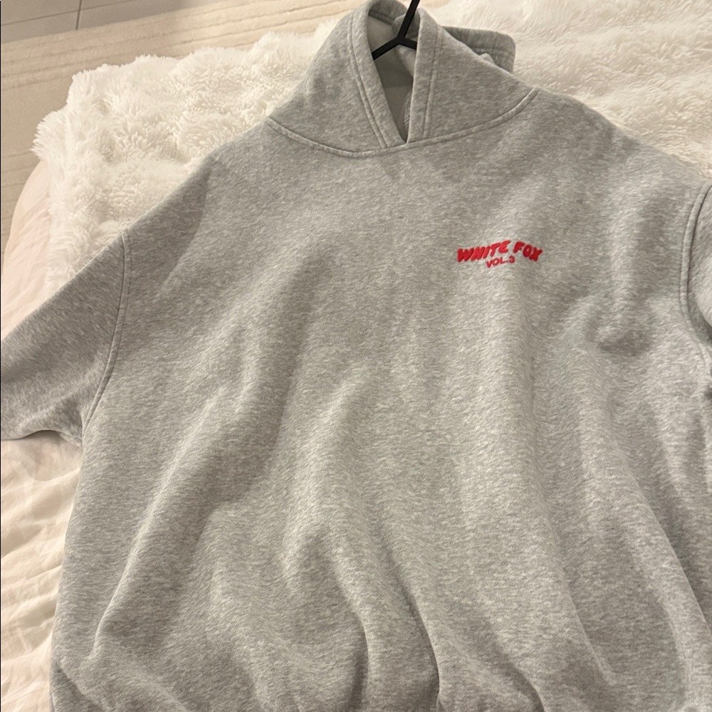 White Fox Boutique Gray Hoodie with Red Logo